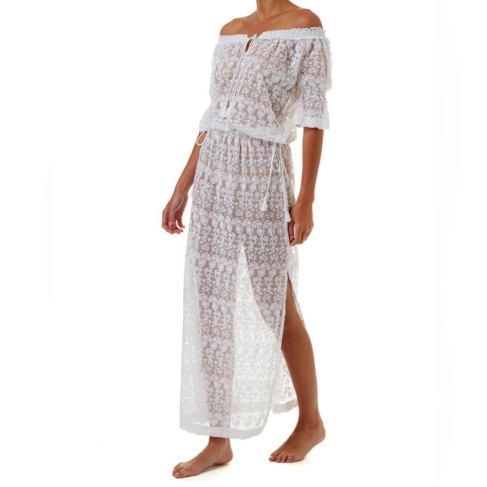 Melissa Odabash Sabina White Embroidered Off The Shoulder Maxi Dress NWT Sz S